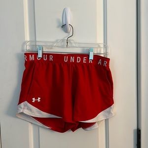 Red Under Armor athletic shorts
